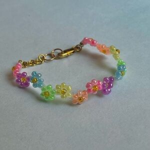 Pastel Rainbow Beaded Flower Bracelet